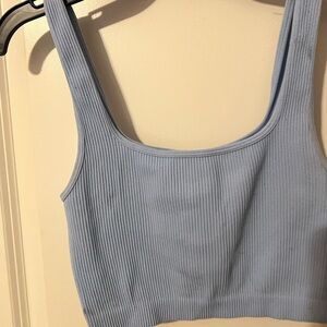 Zara Sky Blue Ribbed Top